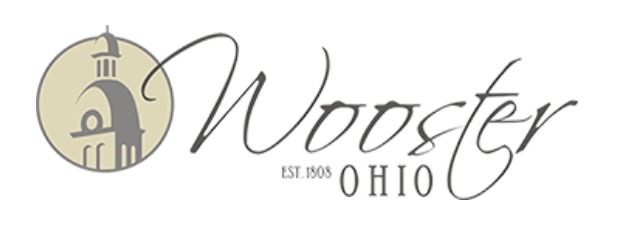 Wooster, Ohio logo with a circular emblem of a clock tower and the word Wooster in flowing script.
