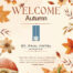 Autumn-themed welcome poster with leaves, pumpkins, and mushrooms; text reads 'WELCOME Autumn' for St. Paul Hotel, Wooster.