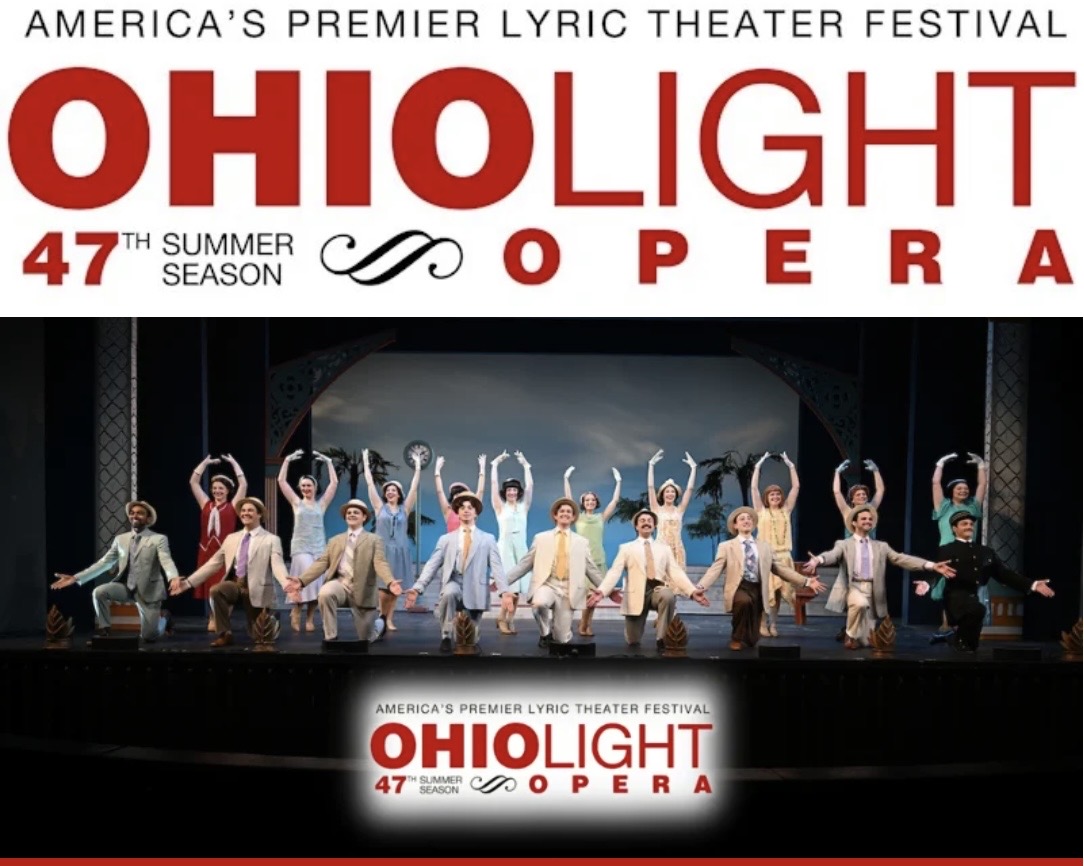 Ohio Light Opera poster announcing America's premier lyric theater festival, 47th summer season, with performers on a stage raising their arms.